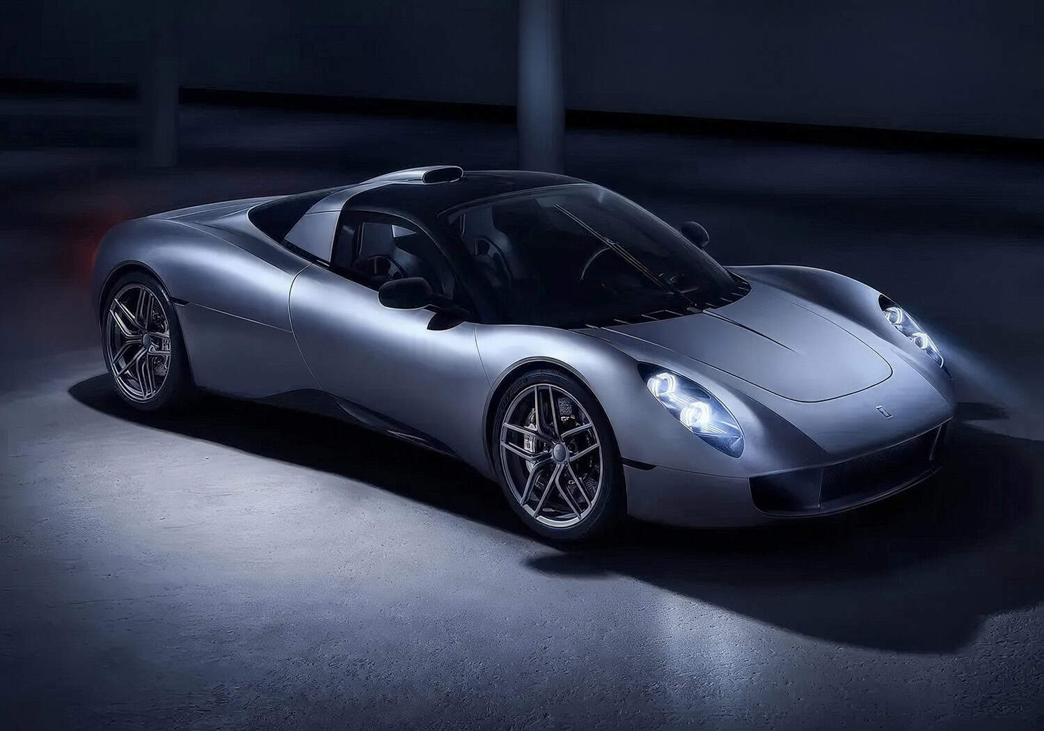 gordon-1 The electric sports car is shown in a dark room
