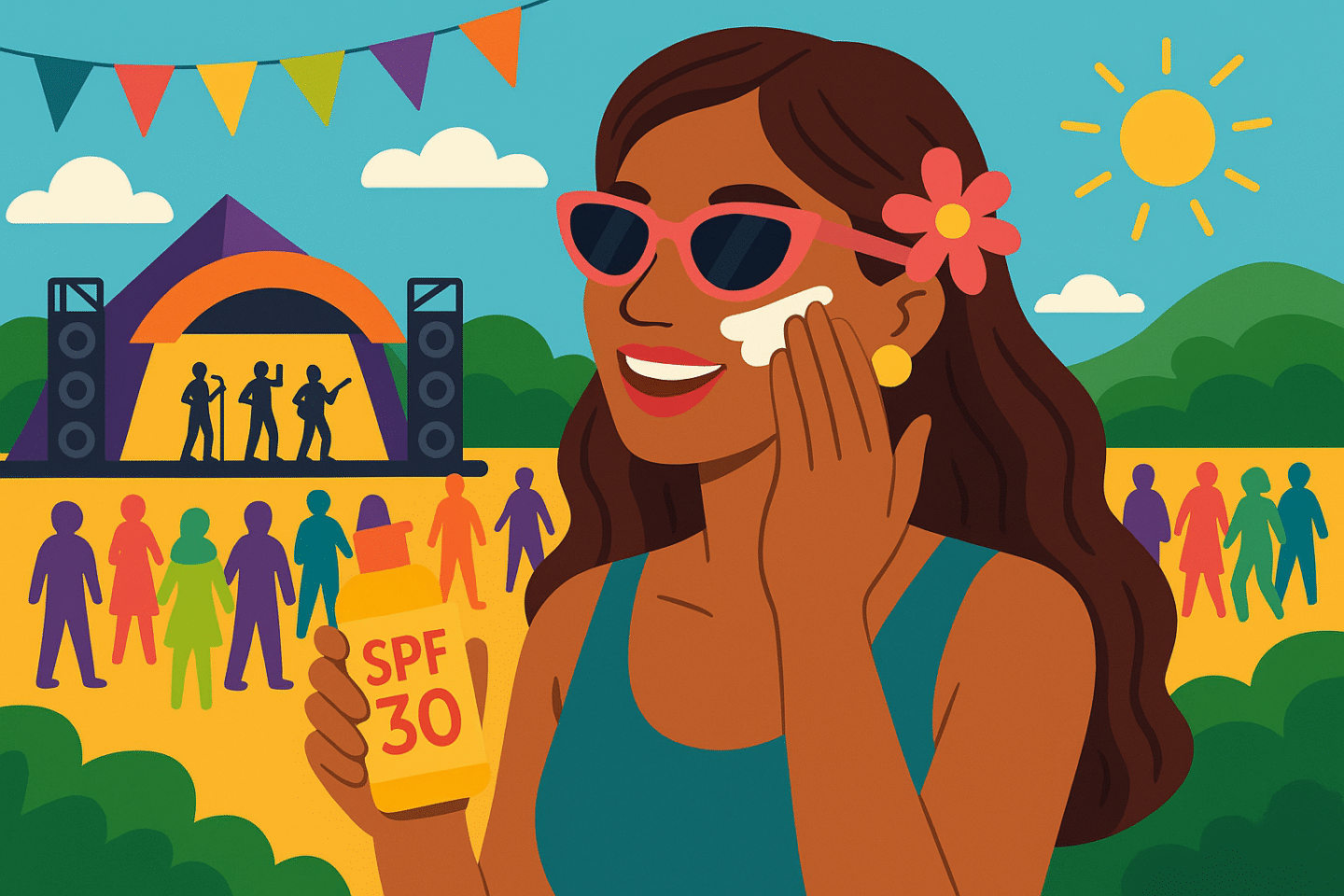 festival-spf-1440x960-1 glastonbury girl applying spf on her face illustration groovy modern art 2025